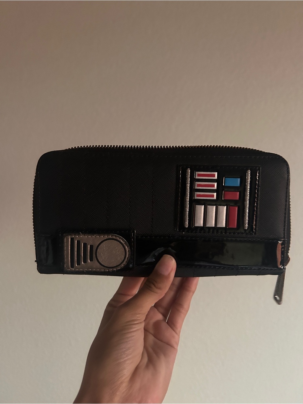 Black Themed Zip Wallet with Decorative Tech Panel
